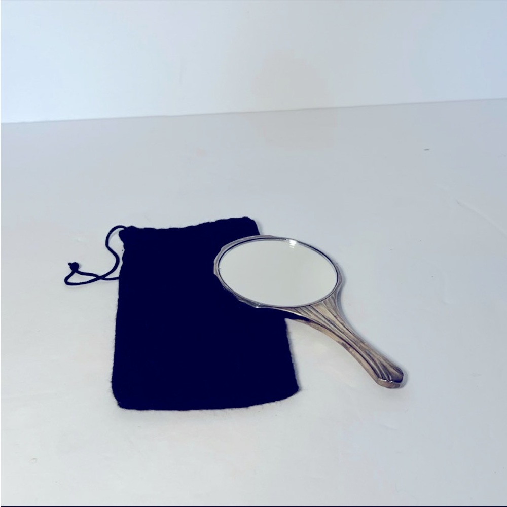 Small Silver-Plated Mirror for Purse or Vanity with Bag 5 1/8” x 2 1/2” Travel